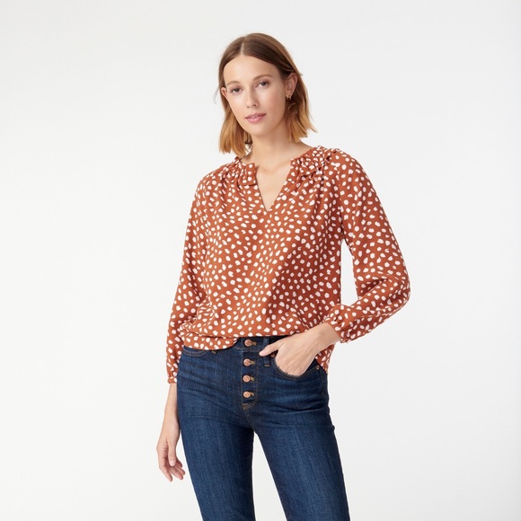 J. Crew Tops - J.Crew Drapey ruffleneck top in sepia brushstroke
